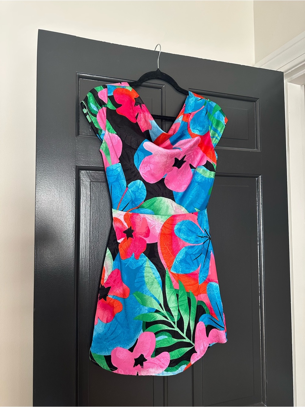 Gianni Bini Satin Tropical Print Mini Dress - Size XS